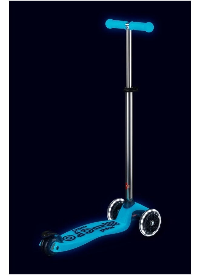 Micro Scooters | Maxi Micro Deluxe GLOW with T-Bar LED | Handlebar Adjustable | Lightweight | Boys & Girls | 5-12 years | Crystal Blue