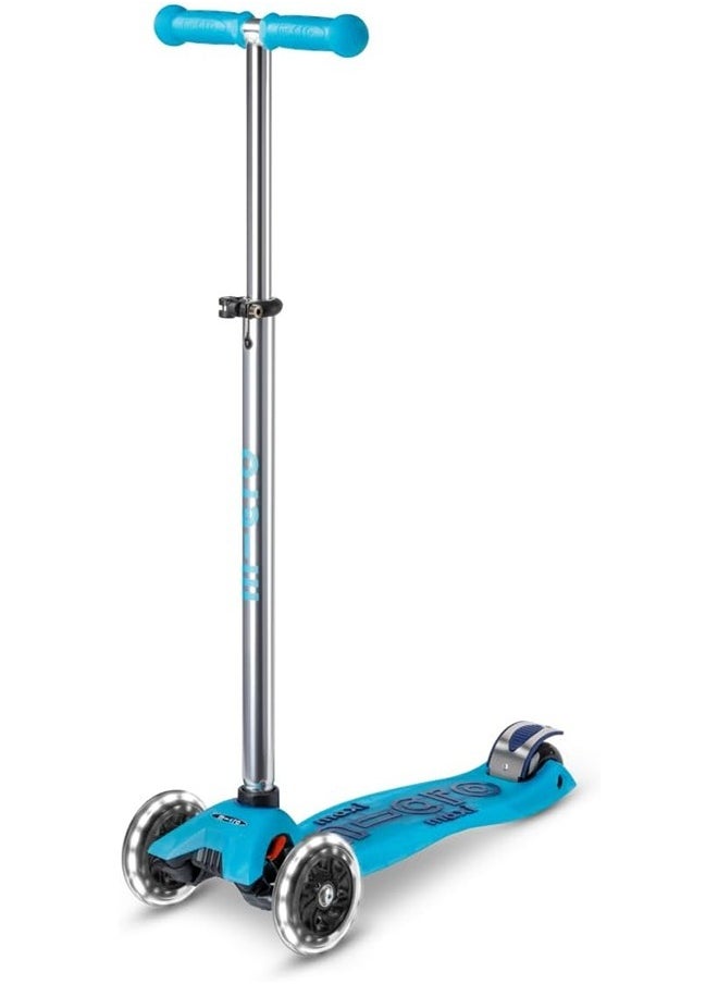 Micro Scooters | Maxi Micro Deluxe GLOW with T-Bar LED | Handlebar Adjustable | Lightweight | Boys & Girls | 5-12 years | Crystal Blue