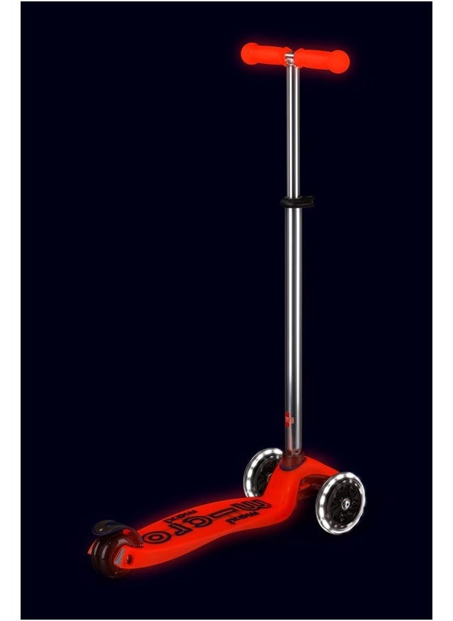 Micro Scooters | Maxi Deluxe GLOW with T-Bar LED | Handlebar Adjustable | Lightweight | Boys & Girls | 5-12 years | Aura Red