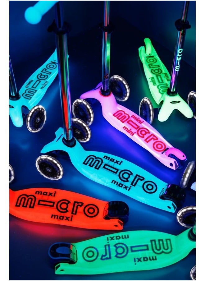 Micro Scooters | Maxi Deluxe GLOW with T-Bar LED | Handlebar Adjustable | Lightweight | Boys & Girls | 5-12 years | Aura Red