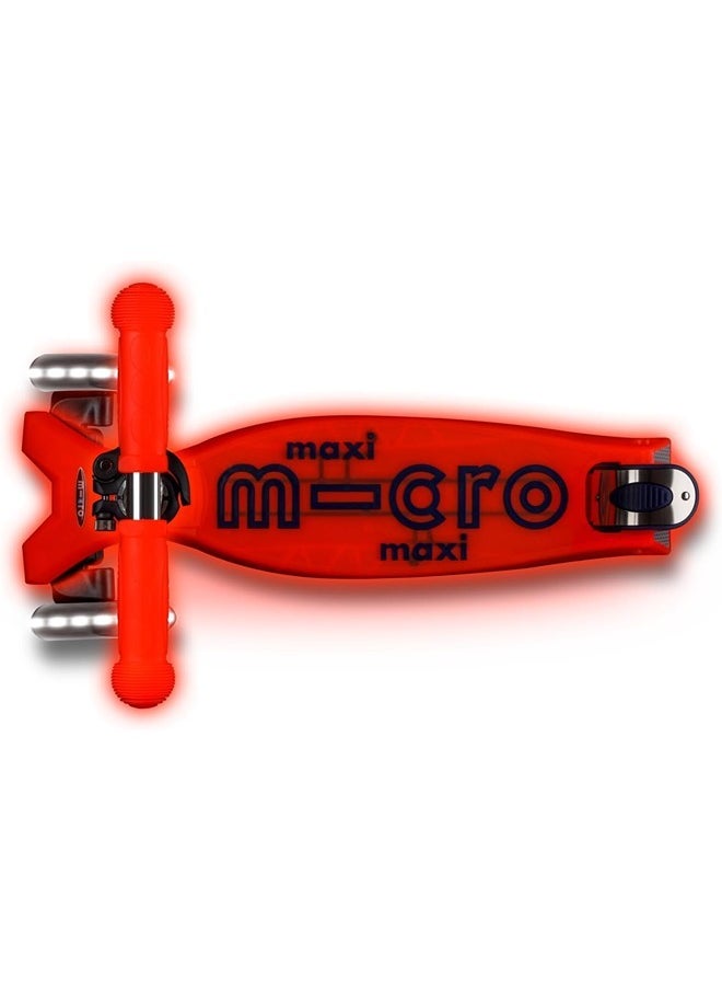 Micro Scooters | Maxi Deluxe GLOW with T-Bar LED | Handlebar Adjustable | Lightweight | Boys & Girls | 5-12 years | Aura Red