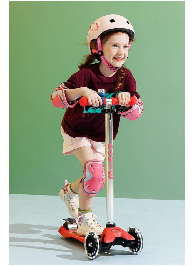 Micro Scooters | Maxi Deluxe GLOW with T-Bar LED | Handlebar Adjustable | Lightweight | Boys & Girls | 5-12 years | Aura Red