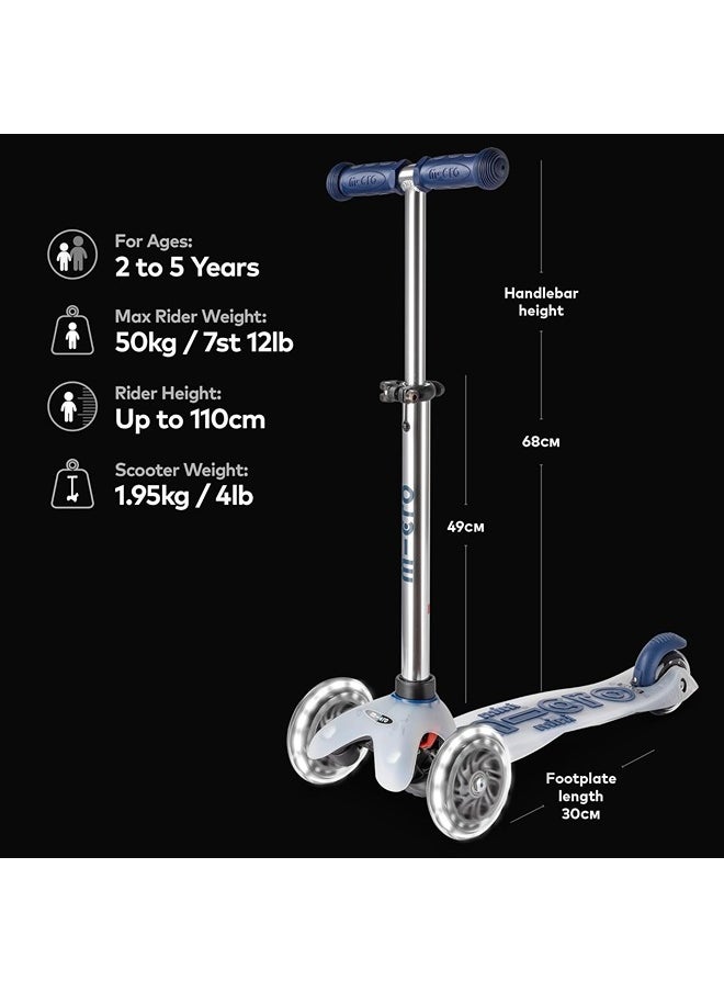 Micro Scooters - Mini Deluxe Flux Navy with LED Wheels MMD204 |Adjustable Handlebar |3 Wheels |Max Load 50KG | Scooter for Kids | Kids Scooter | Scooter with LED Wheels | Scooter for Kids 2-5 Years