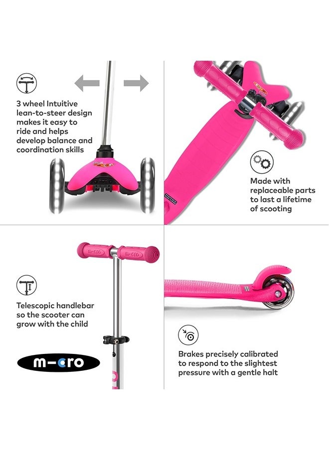 Micro Scooters | Mini Micro Plus LED Children's Scooter | Handlebar Adjustable | Light Up Wheels | 3-5yrs | Boys & Girls