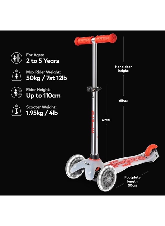 Micro Scooters - Mini Deluxe Flux Red with LED Wheels MMD206 |Adjustable Handlebar |3 Wheels |Max Load 50KG | Scooter for Kids | Kids Scooter | Scooter with LED Wheels | Scooter for Kids 2-5 Years