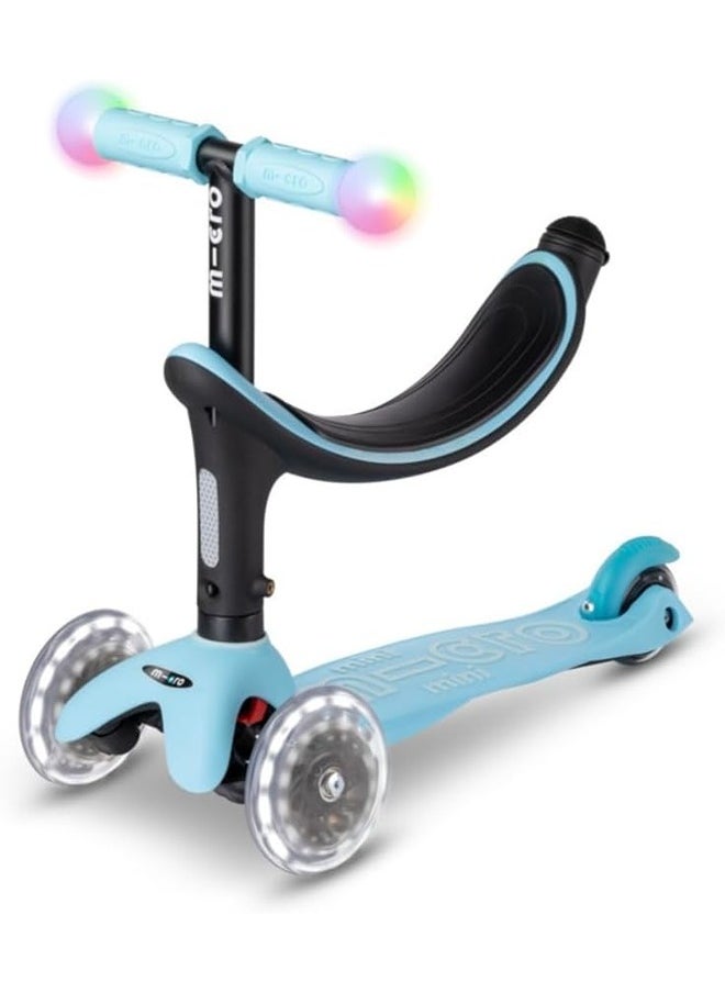 Micro Scooters | Mini Micro 2 Grow LED 4in1 Toddler's Trike | Handlebar Adjustable | Foldable | Lightweight | Boys & Girls | 1-6yrs | Blue