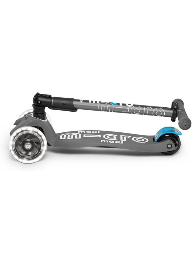 Micro Scooters | Maxi Micro Deluxe LED Foldable| Handlebar Adjustable | Lightweight | Foldable Mechanism |Boys & Girls | 5-12 years | Volcano Grey