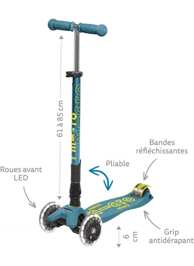 Micro Scooters | Maxi Micro Deluxe LED Foldable| Handlebar Adjustable | Lightweight | Foldable Mechanism |Boys & Girls | 5-12 years | Volcano Grey