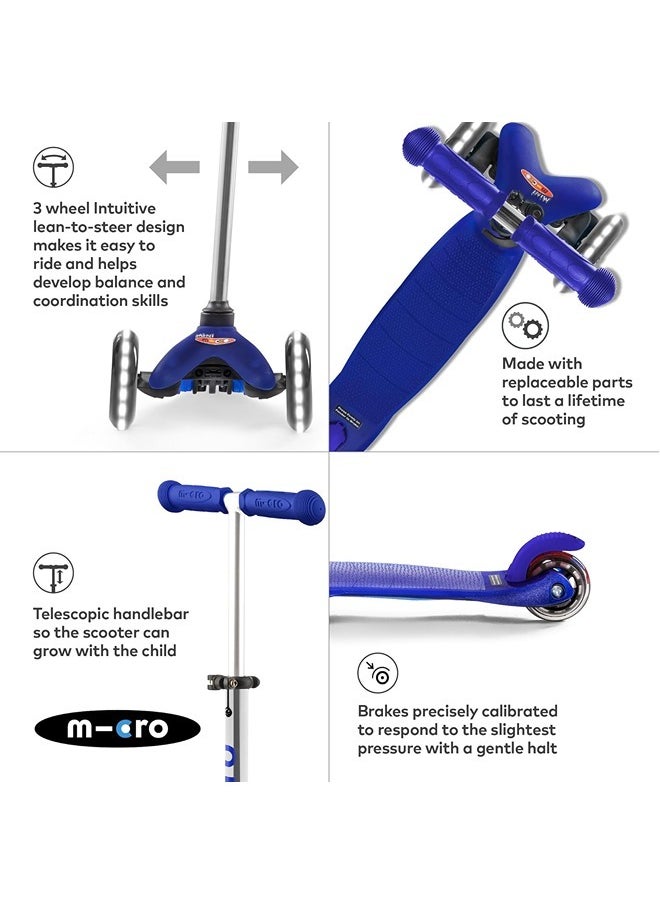 Micro Scooters | Mini Micro Plus LED Children's Scooter | Handlebar Adjustable | Light Up Wheels | 3-5yrs | Boys & Girls