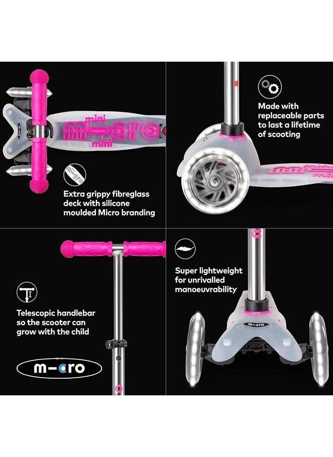 Micro Scooters - Mini Deluxe Flux Neon Pink with LED Wheels MMD203 |Adjustable Handlebar |3 Wheels |Max Load 50KG | Scooter for Kids | Kids Scooter|Scooter with LED Wheels|Scooter for Kids 2-5 Years