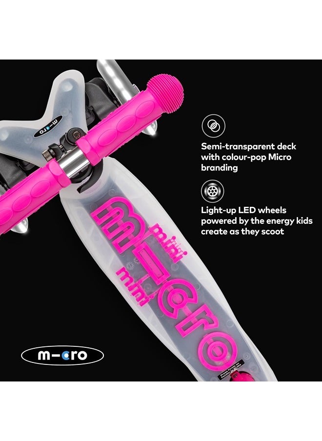 Micro Scooters - Mini Deluxe Flux Neon Pink with LED Wheels MMD203 |Adjustable Handlebar |3 Wheels |Max Load 50KG | Scooter for Kids | Kids Scooter|Scooter with LED Wheels|Scooter for Kids 2-5 Years