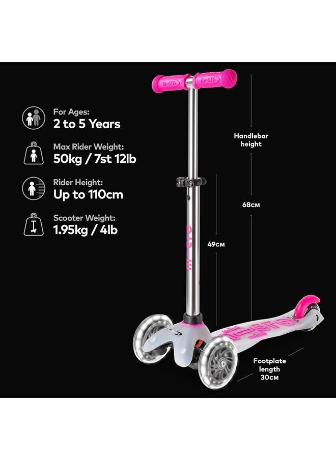 Micro Scooters - Mini Deluxe Flux Neon Pink with LED Wheels MMD203 |Adjustable Handlebar |3 Wheels |Max Load 50KG | Scooter for Kids | Kids Scooter|Scooter with LED Wheels|Scooter for Kids 2-5 Years