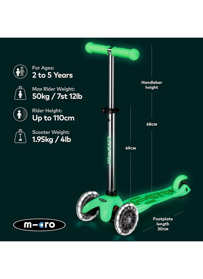 Micro® | Mini Deluxe Glow LED Scooter 3 Wheels Kids | Glow in the Dark | Wheels with LED Lighting | Fun and Safety | 2-5 Years