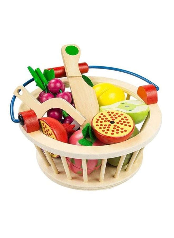 Wooden Colourful Durable Non-Toxic Fruits And Basket Kitchen Play Set For Kids 20x10x19cm