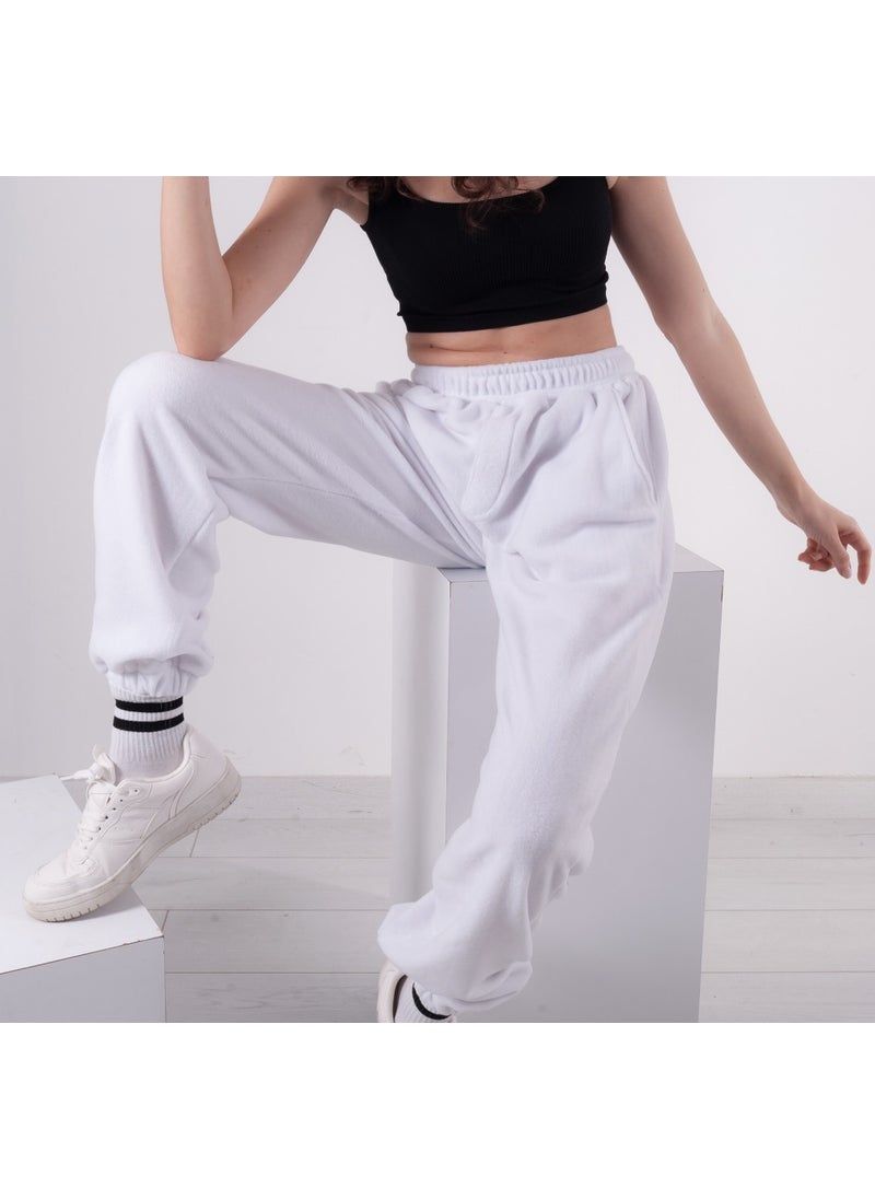 Women's Men's White Pocket Elasticized Fleece Sweatpants