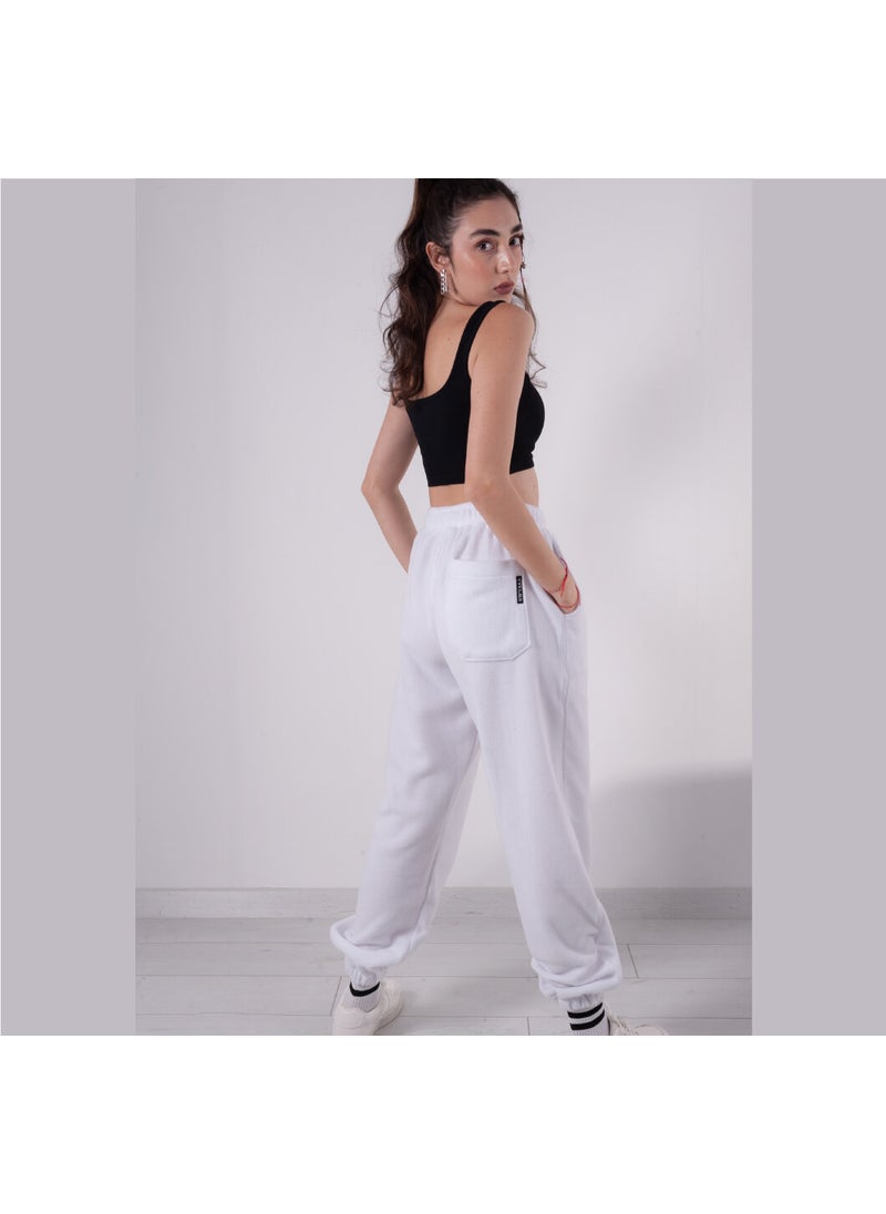 Women's Men's White Pocket Elasticized Fleece Sweatpants