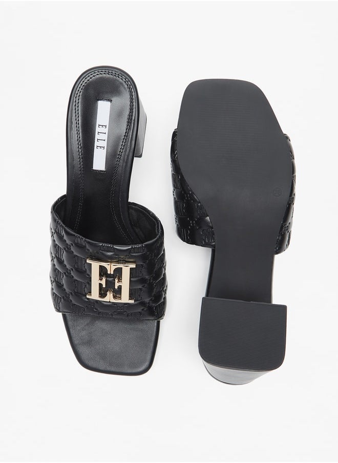 Women's Monogram Embossed Slip-On Sandals with Block Heel