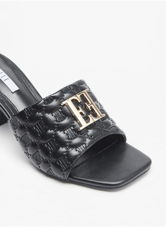 Women's Monogram Embossed Slip-On Sandals with Block Heel