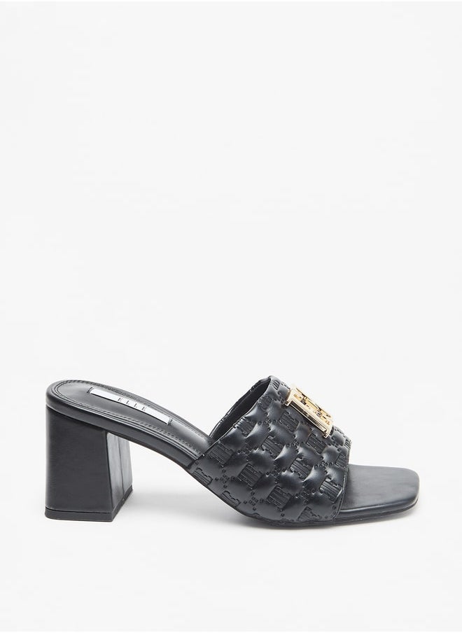 Women's Monogram Embossed Slip-On Sandals with Block Heel