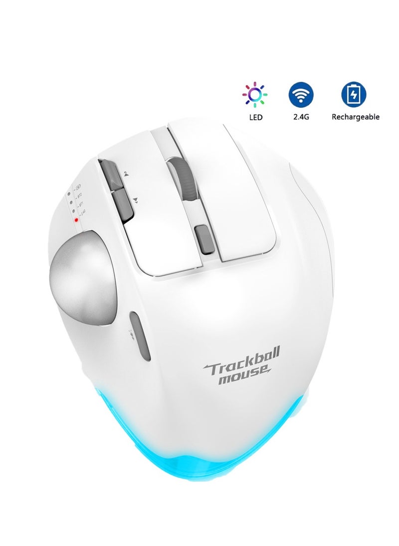 Wireless Bluetooth Trackball Mouse 2.4G RGB Ergonomic Rechargeable Roller Axis Mouse 3 Devices