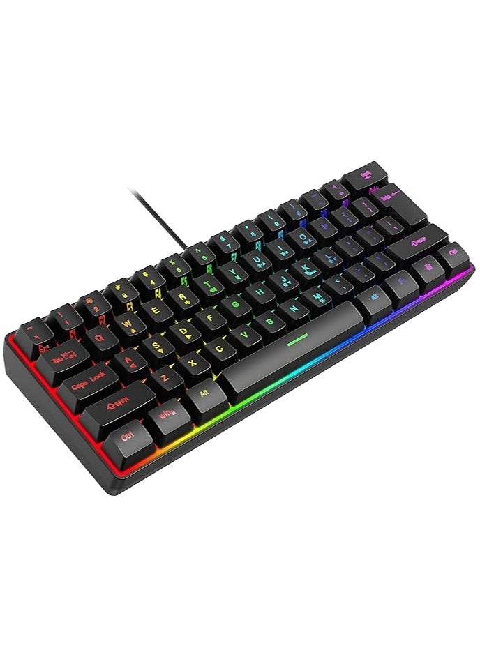 Gaming Keyboard Mechanical 61 Keys Ultra Compact Wired PC Keyboard with RGB Backlit FN Combination Multifunction Shortcut Keys Perfect for Gaming and Work, K401, Black