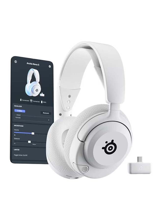 Arctis Nova 5P Multi-System Gaming Headset, Hi-Fi Drivers, 360° Spatial Audio, Comfort Design, Durable, Lightweight, Noise-Cancelling Mic For PS5/PS4, PC, Xbox, Switch - White