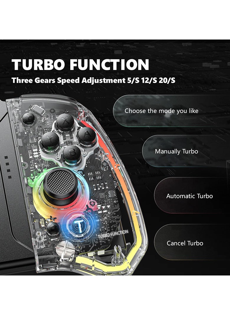 Classic Gamepad LinYuvo Joycon Bluetooth Game Controller Compatible with Switch, Switch Lite, Switch OLED RGB Light Six-Axis Gyroscope Turbo Function Adjustment Dual Vibration Transparent