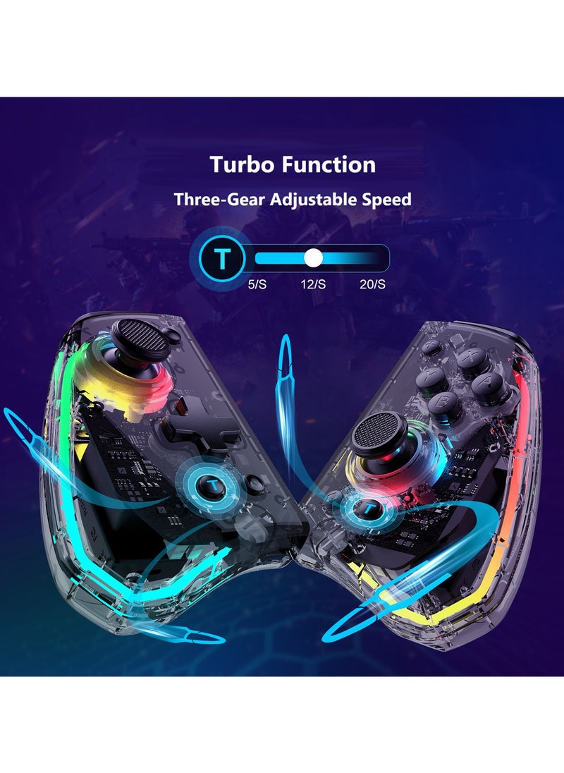 Classic Gamepad LinYuvo Joycon Bluetooth Game Controller Compatible with Switch, Switch Lite, Switch OLED RGB Light Six-Axis Gyroscope Turbo Function Adjustment Dual Vibration Transparent