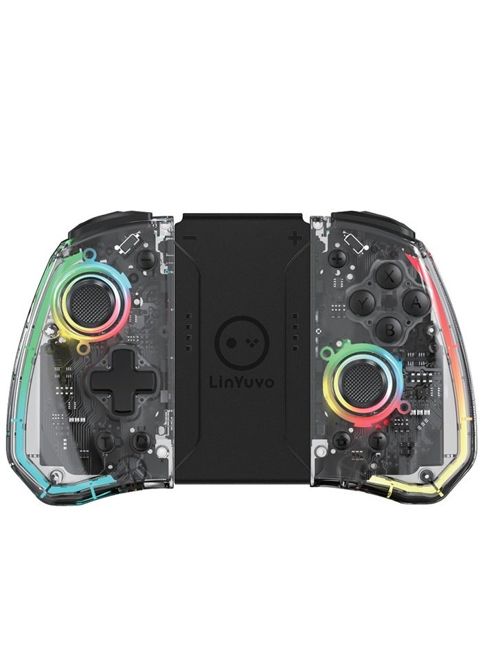 Classic Gamepad LinYuvo Joycon Bluetooth Game Controller Compatible with Switch, Switch Lite, Switch OLED RGB Light Six-Axis Gyroscope Turbo Function Adjustment Dual Vibration Transparent