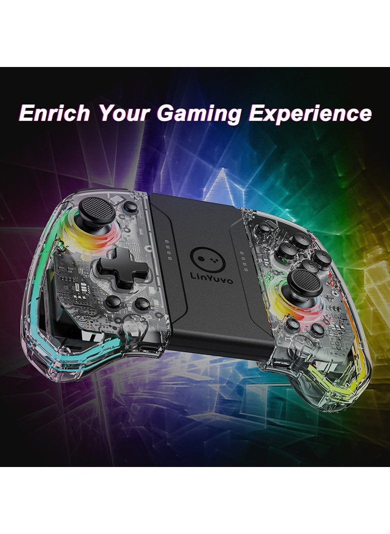 Classic Gamepad LinYuvo Joycon Bluetooth Game Controller Compatible with Switch, Switch Lite, Switch OLED RGB Light Six-Axis Gyroscope Turbo Function Adjustment Dual Vibration Transparent