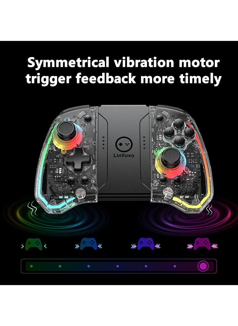 Classic Gamepad LinYuvo Joycon Bluetooth Game Controller Compatible with Switch, Switch Lite, Switch OLED RGB Light Six-Axis Gyroscope Turbo Function Adjustment Dual Vibration Transparent