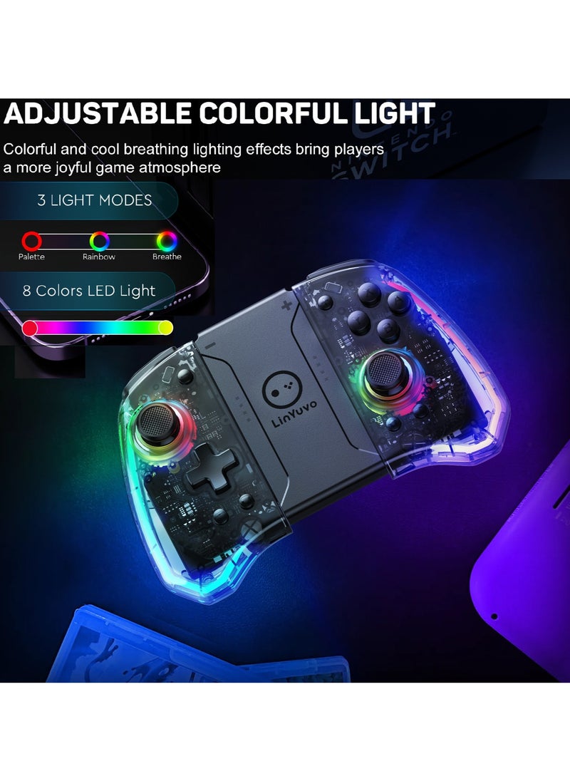 Classic Gamepad LinYuvo Joycon Bluetooth Game Controller Compatible with Switch, Switch Lite, Switch OLED RGB Light Six-Axis Gyroscope Turbo Function Adjustment Dual Vibration Transparent