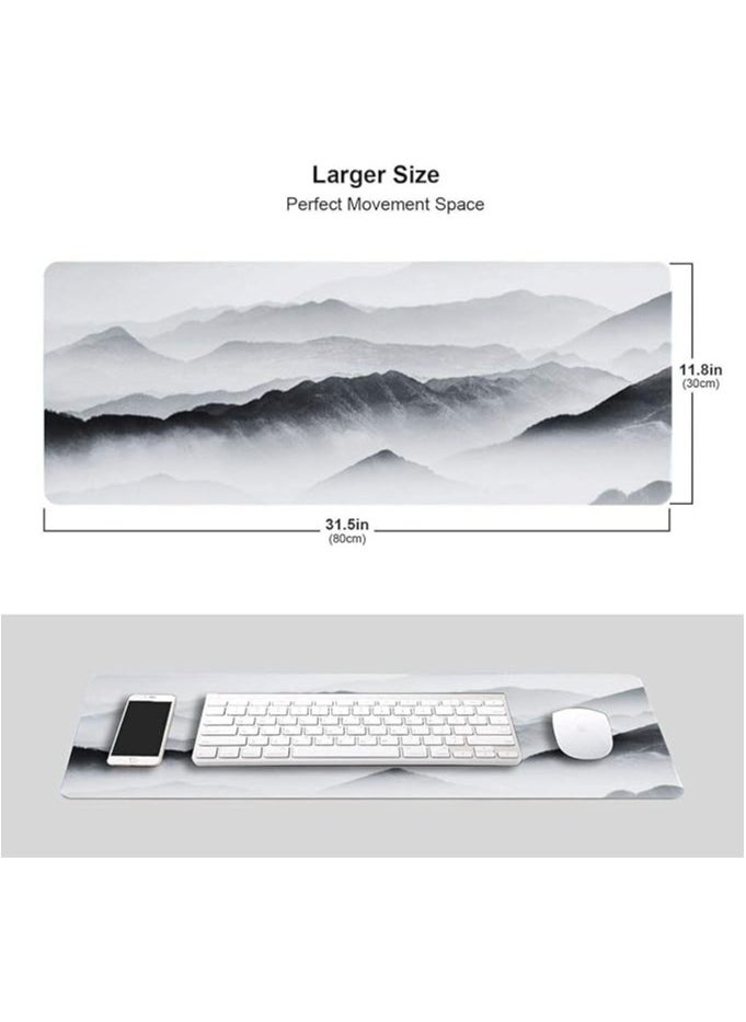 Gaming Mouse Pad Black and White Plum Bossom Cherry Blossom, Extended Large Mouse Mat Desk Pad, Stitched Edges Mousepad, Long Non-Slip Rubber Base Mice Pad (31.5x11.8x0.12 Inch, A4)