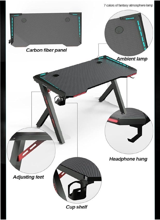 Ergonomic Gaming and Computer Desk with LED Lights and USB port 100 CM