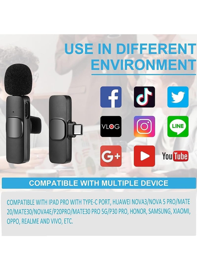 K9 Wireless Lavalier Microphone (2 Pcs) | Perfect for USB-C and iPhone Devices | Compatible with Smartphones, iPads, Macs, Android Devices, and Laptops | Automatic Noise Reduction