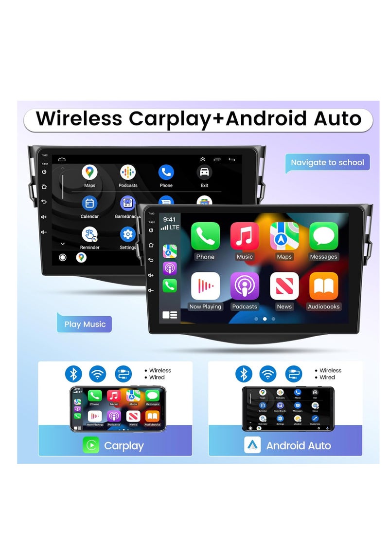 [8 Core 4+64G] Android Car Radio for Toyota RAV4 2007-2012 with Wireless Carplay and Android Auto - 9 Inch IPS 1280 * 720 Touchscreen Car Stereo - DSP 32EQ / WiFi/GPS/SWC + AHD Backup Camera