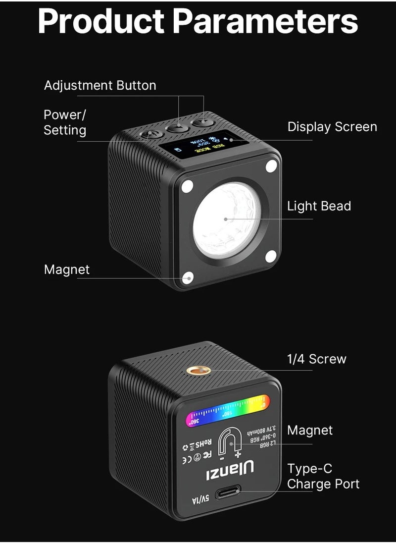 L2 RGB Mini COB Video Camera, Light Dimmable, 360° Full-Color Light, with Diffuser Honeycomb Photography, for DSLR Camera