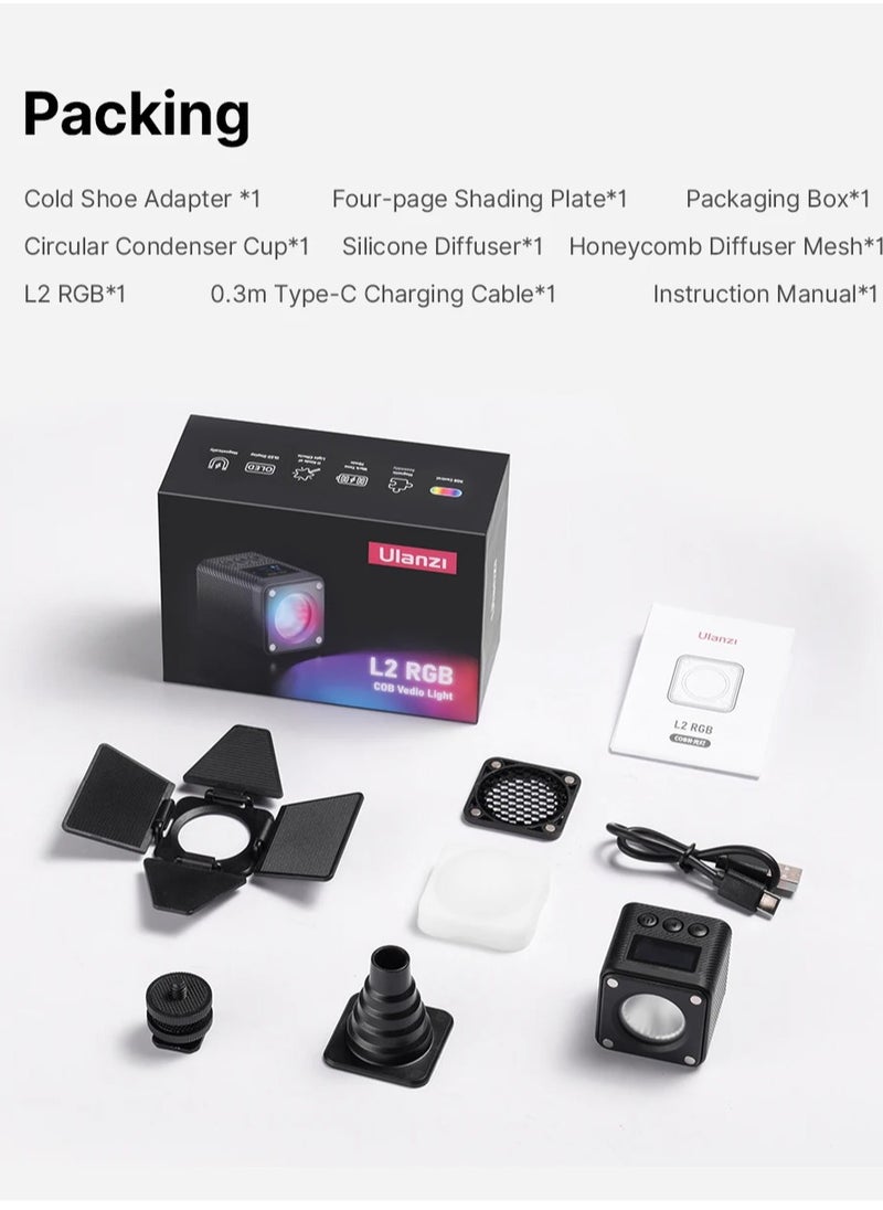 L2 RGB Mini COB Video Camera, Light Dimmable, 360° Full-Color Light, with Diffuser Honeycomb Photography, for DSLR Camera