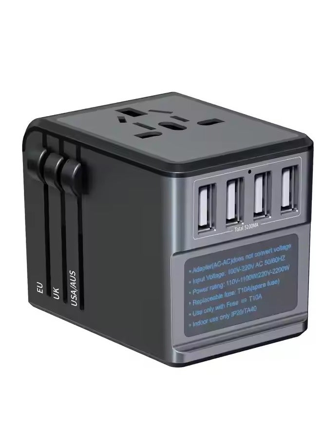 RCP262 Universal Travel Adapter with 4 Super-Speed ​​USB Ports, Type C Power Socket, Universal UK, EU, US, AU Plugs