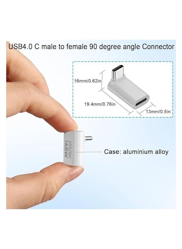 USB C Right Angle Adapter, 90° USB4.0 Type C Male to Female Connector, 40Gbps, 8K@60Hz, Aluminum Housing, for Laptops, Tablets, Phones, Steam Deck, 2 Pcs