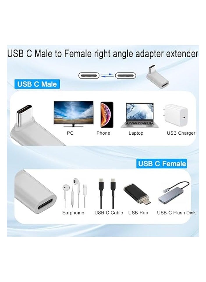 USB C Right Angle Adapter, 90° USB4.0 Type C Male to Female Connector, 40Gbps, 8K@60Hz, Aluminum Housing, for Laptops, Tablets, Phones, Steam Deck, 2 Pcs