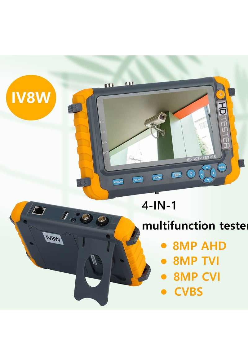 5-Inch 4-in-1 CCTV Monitor Camera Tester for AHD/TVI/CVI/CVBS, Coaxial Analog Video Monitor, UTP/PTZ Cable Testing for 1080P/3/4/5/8MP, with VGA/HDMI Input and DC12V Output, Portable Design.