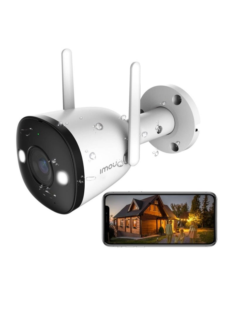 IP67 Outdoor Security Bullet Camera, Color Night Vision, 1080P Full HD, Supports 256GB SD Card, WiFi & Ethernet, Human Detection, Spotlight, Audio Recording, Alexa & Google Assistant Compatible