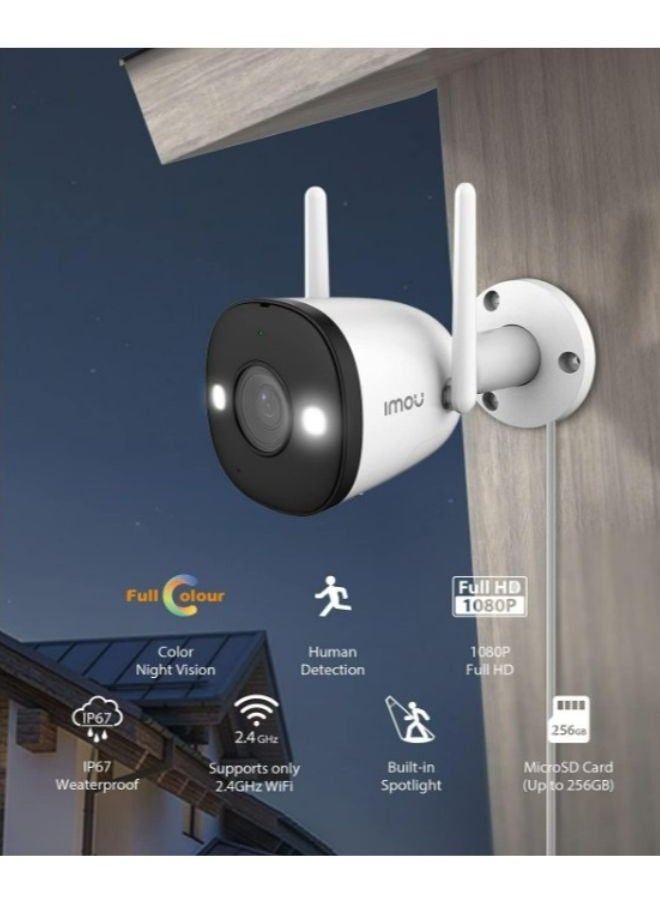 IP67 Outdoor Security Bullet Camera, Color Night Vision, 1080P Full HD, Supports 256GB SD Card, WiFi & Ethernet, Human Detection, Spotlight, Audio Recording, Alexa & Google Assistant Compatible