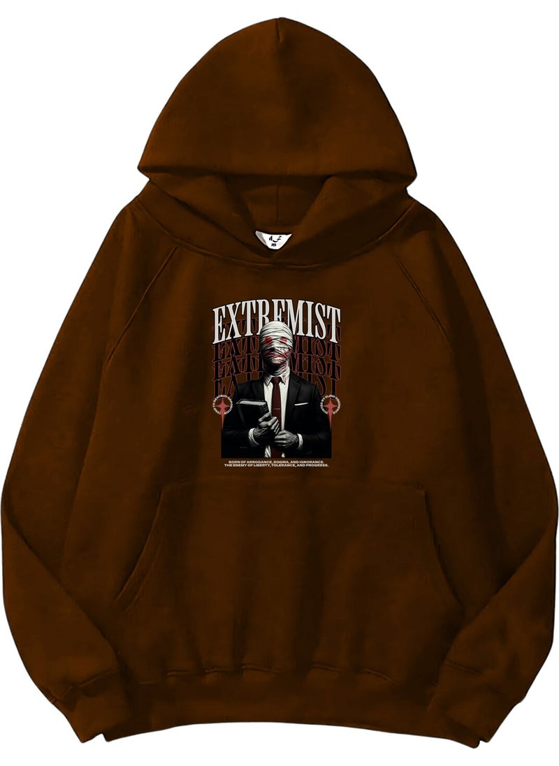 Women, Men's Sweatshirt Oversize Extremist Printed Thick Brown Lover Sweatshirt