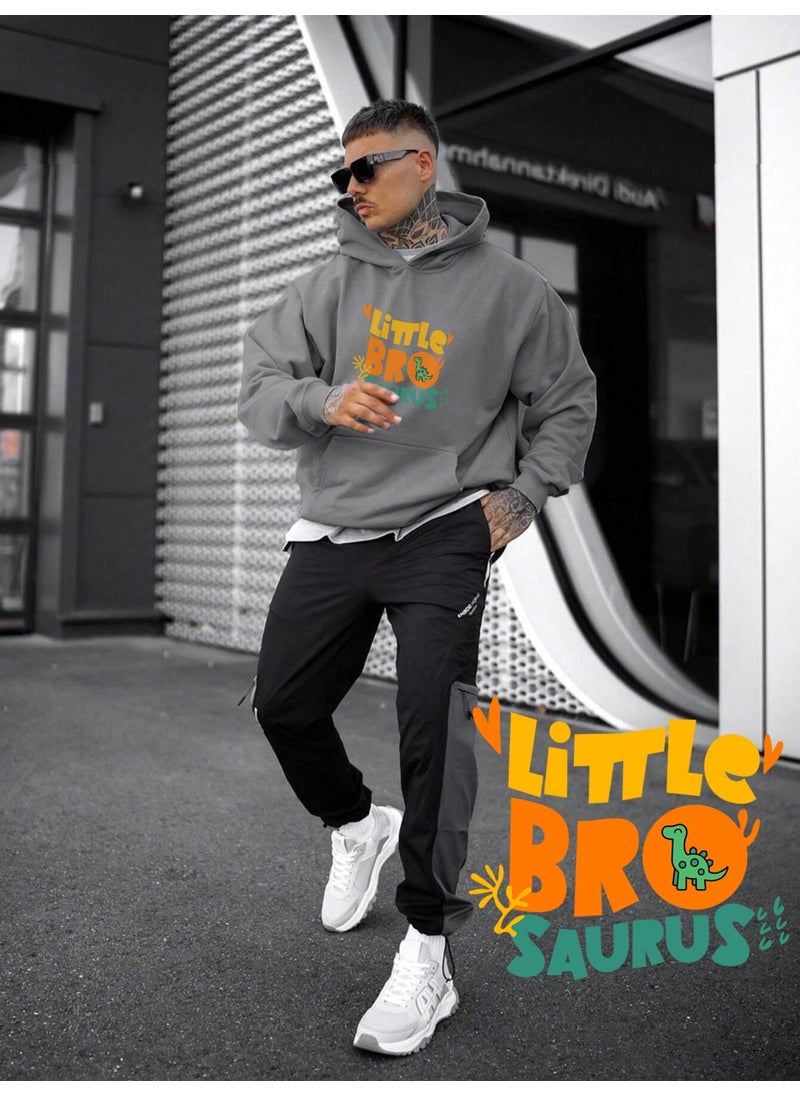 Women, Men's Sweatshirt Oversize Little Bro Saurus Printed Thick Gray Lover Sweatshirt