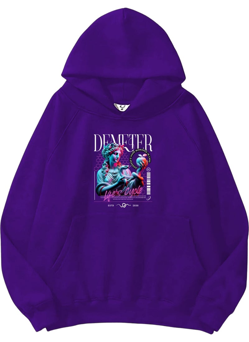 Women, Men Sweatshirt Oversize Demeter Greek Mythology Y2K Printed Thick Purple Lover Sweatshirt