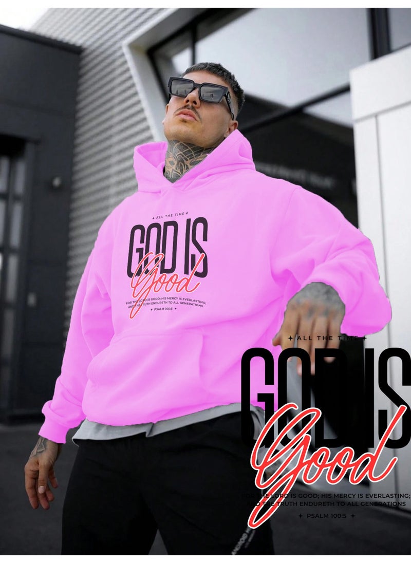 Women, Men's Sweatshirt Oversize God Is Good Printed Thick Pink Lover Sweatshirt