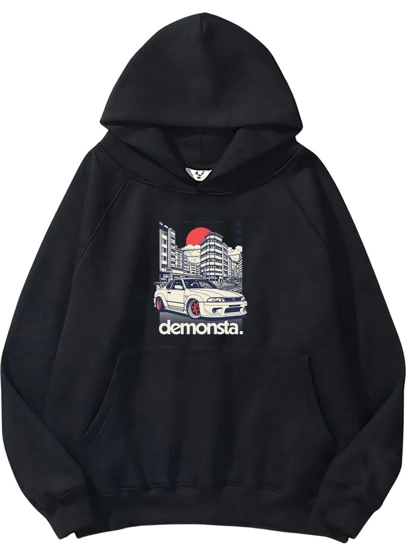 Women, Men's Sweatshirt Oversize Demonsta Car Printed Thick Black Lover Sweatshirt