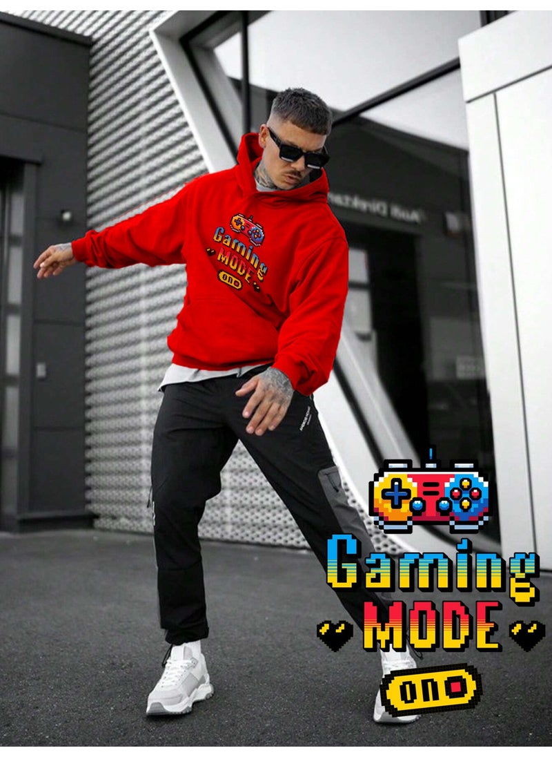 Women, Men's Sweatshirt Gaming Mode On Joystick Game Printed Thick Red Lover Sweatshirt